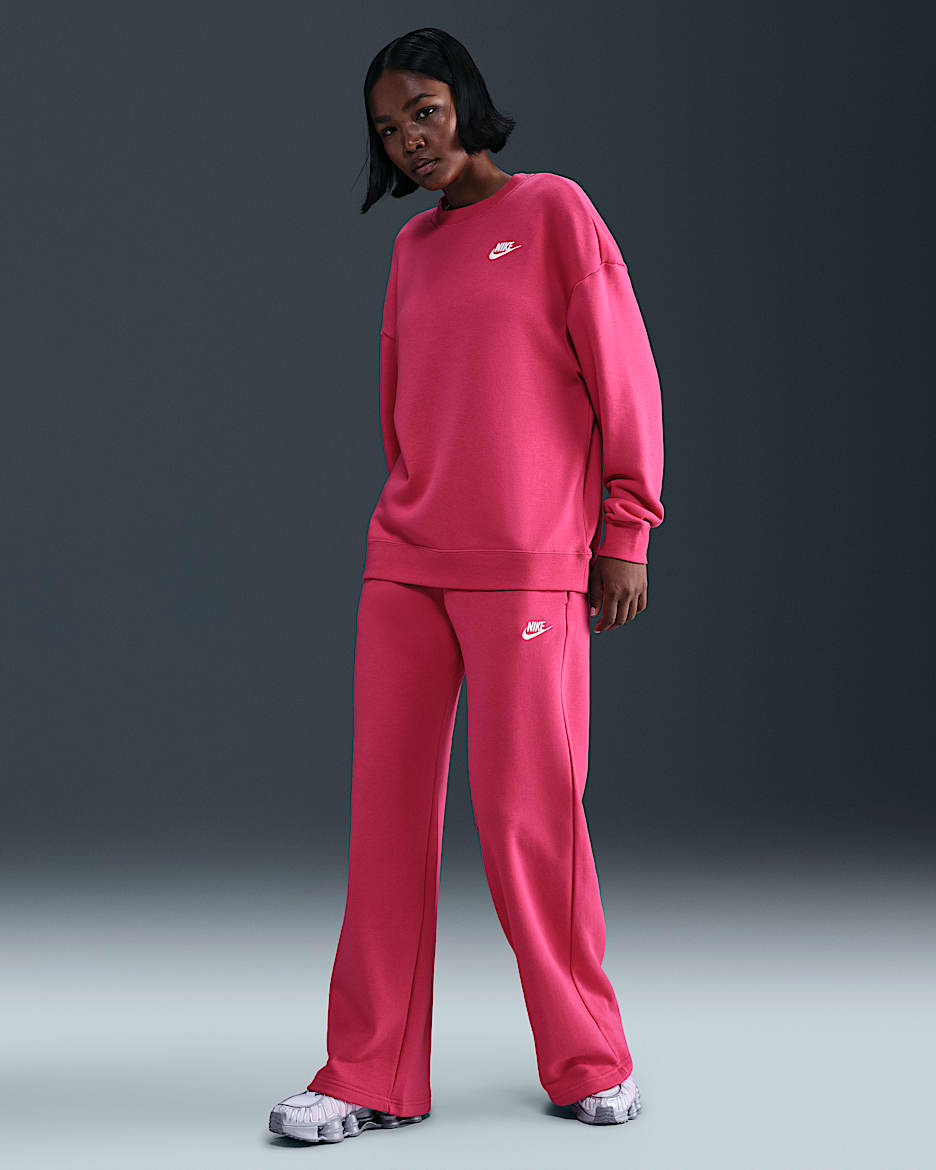 Nike Sportswear Club Fleece Women's Mid-Rise Wide-Leg Sweatpants - Rush Pink/White