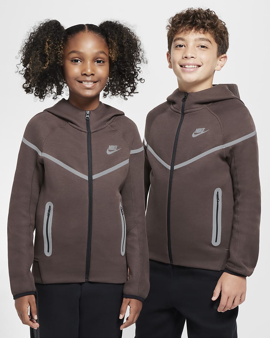 Nike Sportswear Tech Fleece Big Kids' (Boys') Reflective Full-Zip Hoodie - Baroque Brown