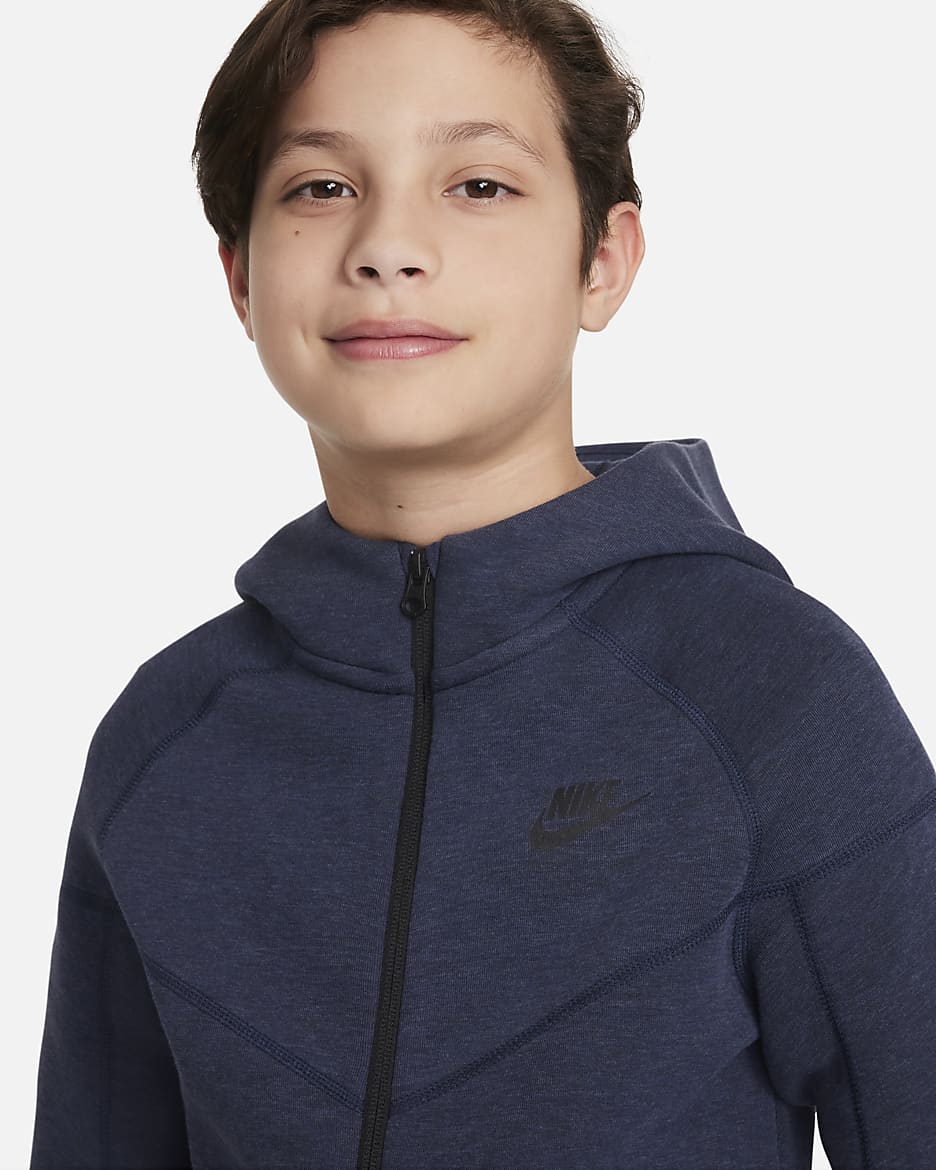 Mikina Nike Sportswear Tech Fleece s kapucí a dlouhým zipem pro větší děti (chlapce) - Obsidian Heather/Černá/Černá