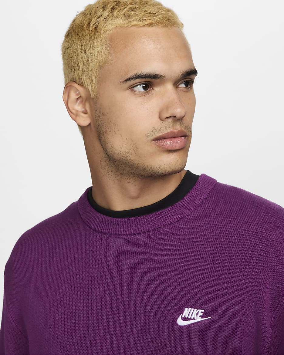 Nike Club Men's Crew-Neck Jumper - Viotech/White