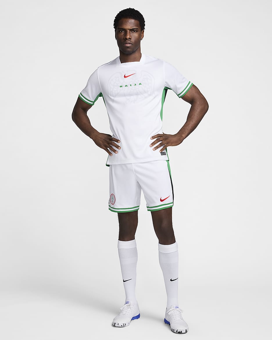 Jersey de fútbol Nike Dri-FIT replica de Nigeria local 2024 Stadium para hombre - Blanco/Verde suerte/Rojo reto