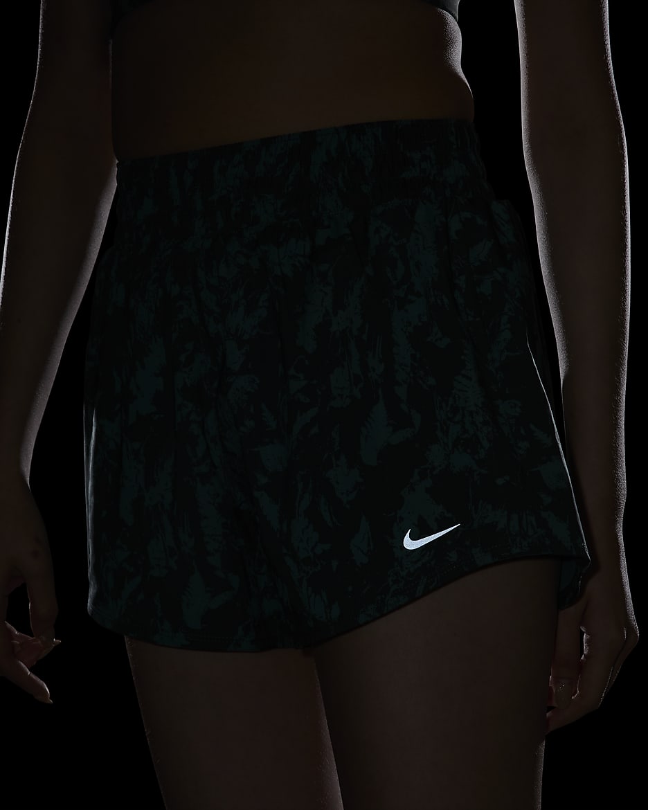 Nike One Women's Dri-FIT High-Waisted Brief-Lined 7.5cm (approx.) Printed Shorts - Vintage Green/Bicoastal/Black