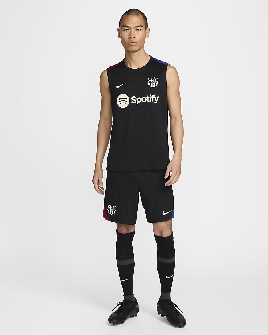 FC Barcelona Strike Men's Nike Dri-FIT Soccer Sleeveless Top - Black/Noble Red/Deep Royal Blue/Light Orewood Brown