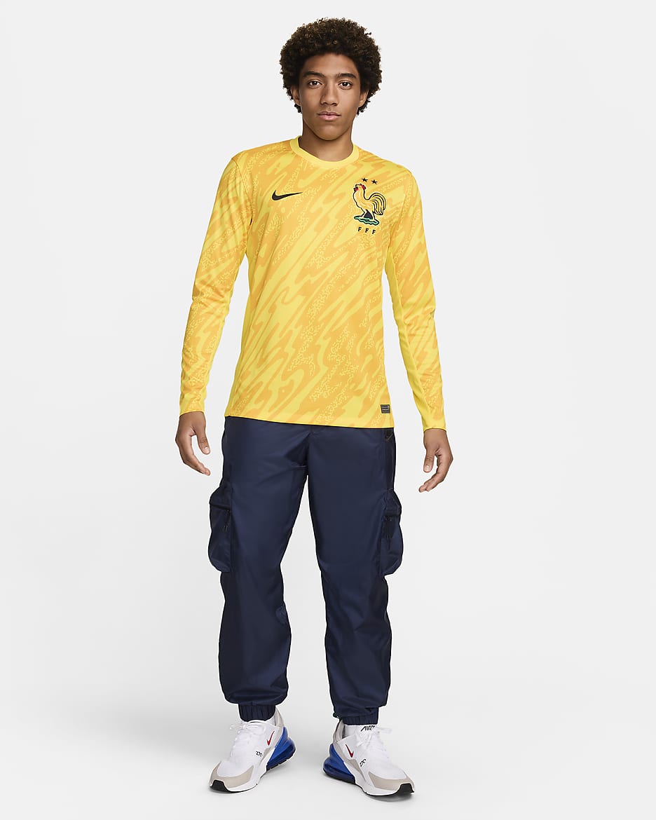 Equipación de portero Stadium FFF 2024/25 (Selección masculina) Camiseta de fútbol tipo réplica Nike Dri-FIT - Hombre - Tour Yellow/University Gold/Negro