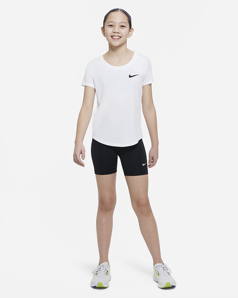 Shorts Nike Pro 13 cm med Dri-FIT för ungdom (tjejer) - Svart/Vit