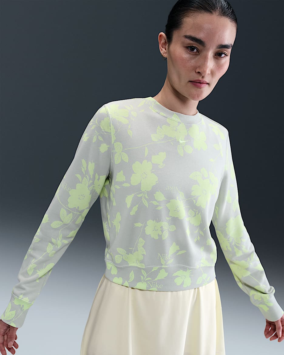 Nike Sportswear Chill Terry 女款圓領毛圈布印製圖樣運動衫 - Light Silver/Barely Volt