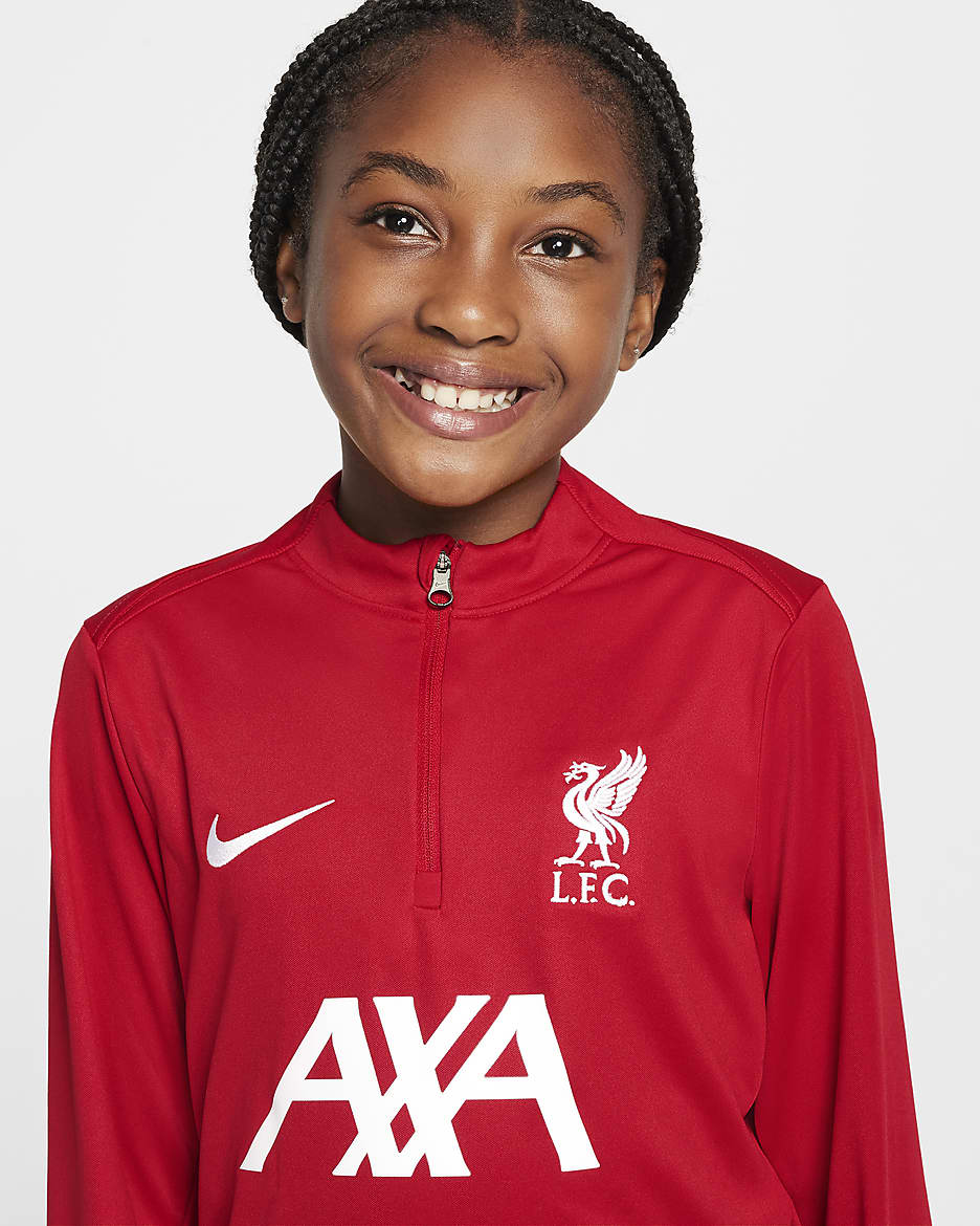 Liverpool FC Academy Pro Nike Dri-FIT fotballtreningsoverdel til store barn - Gym Red/Hvit/Hvit