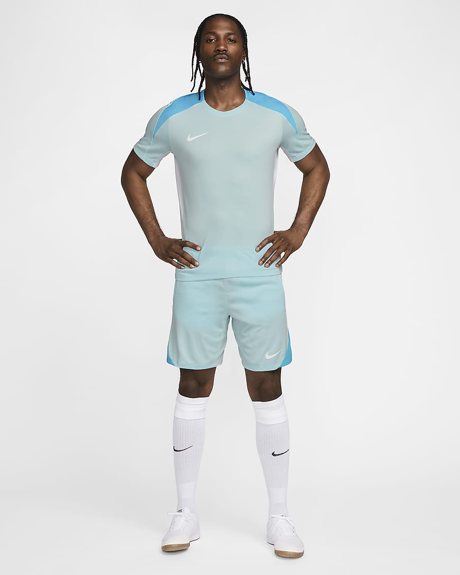 Męska koszulka piłkarska z krótkim rękawem Dri-FIT Nike Strike - Glacier Blue/Biel/Baltic Blue/Biel