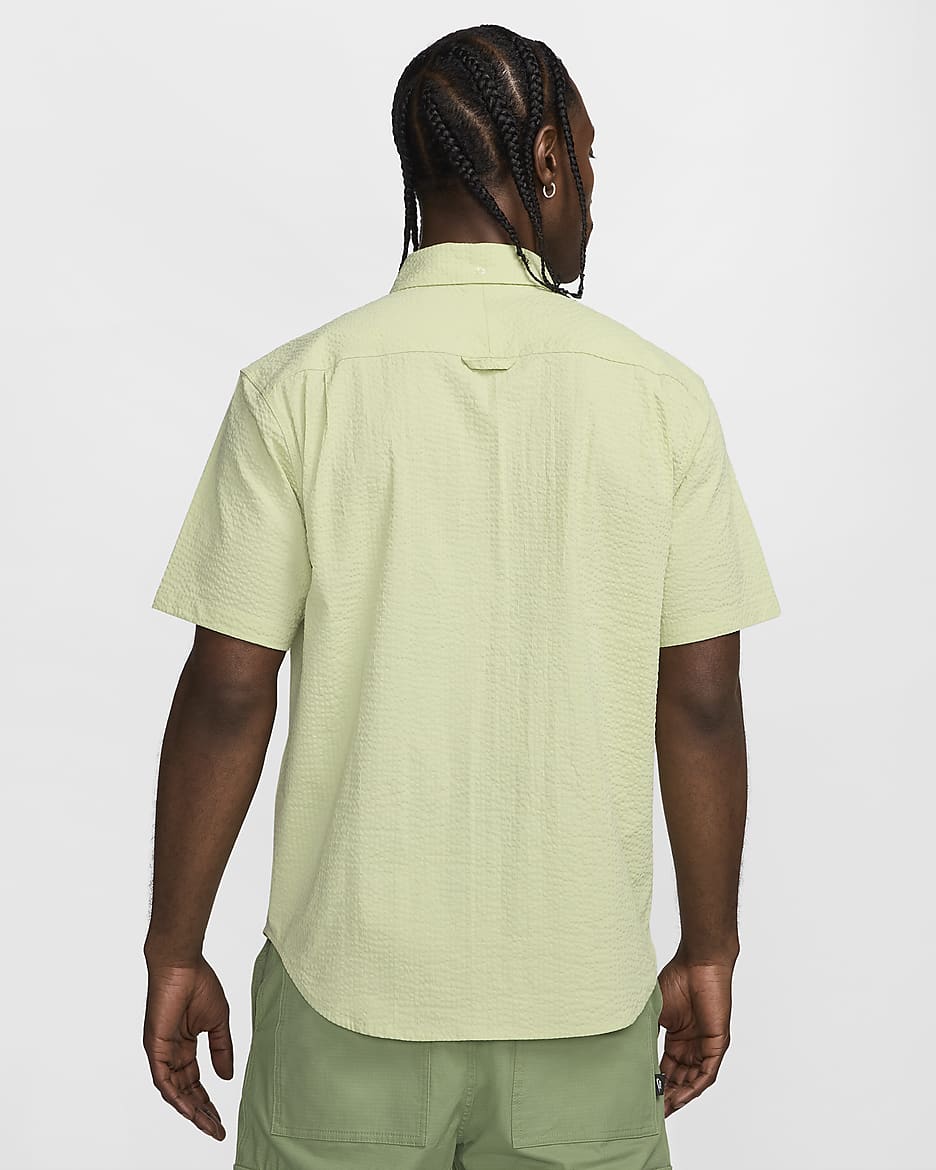 Nike Life Men's Short-Sleeve Seersucker Button-Down Shirt - Olive Aura/Olive Aura