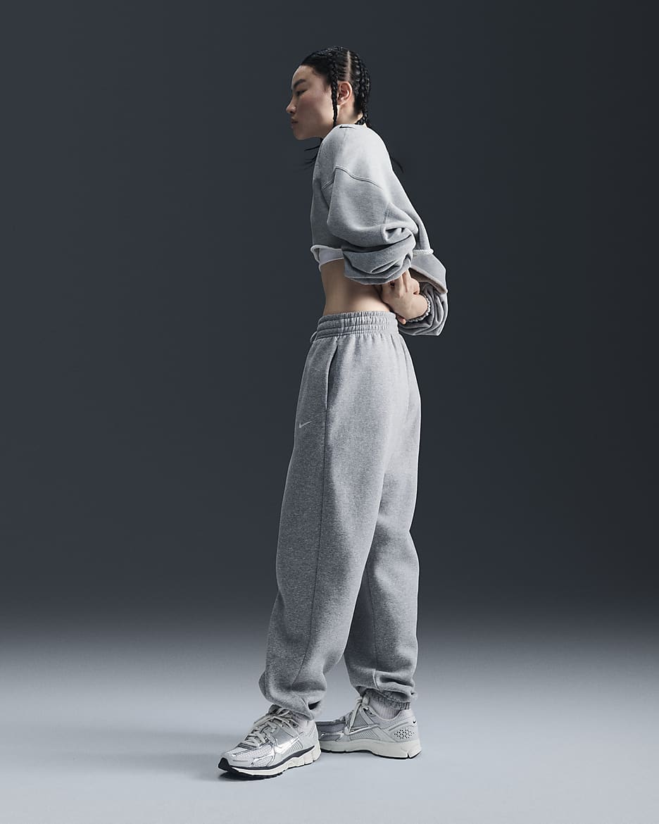 Nike Sportswear Phoenix Fleece Women's High-Waisted Oversized Tracksuit Bottoms - Dark Grey Heather/Sail