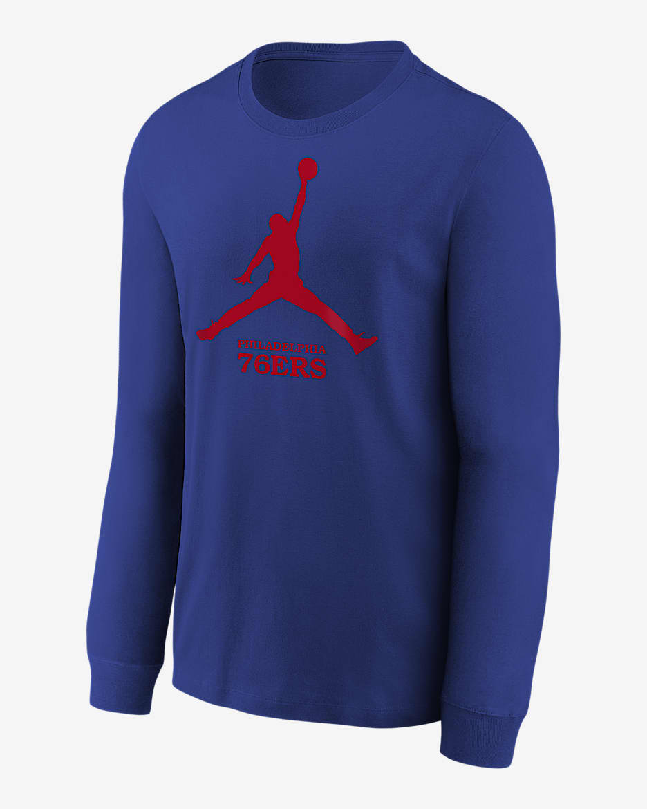 Playera de manga larga Jordan de la NBA para niños talla grande Philadelphia 76ers Essential - Negro
