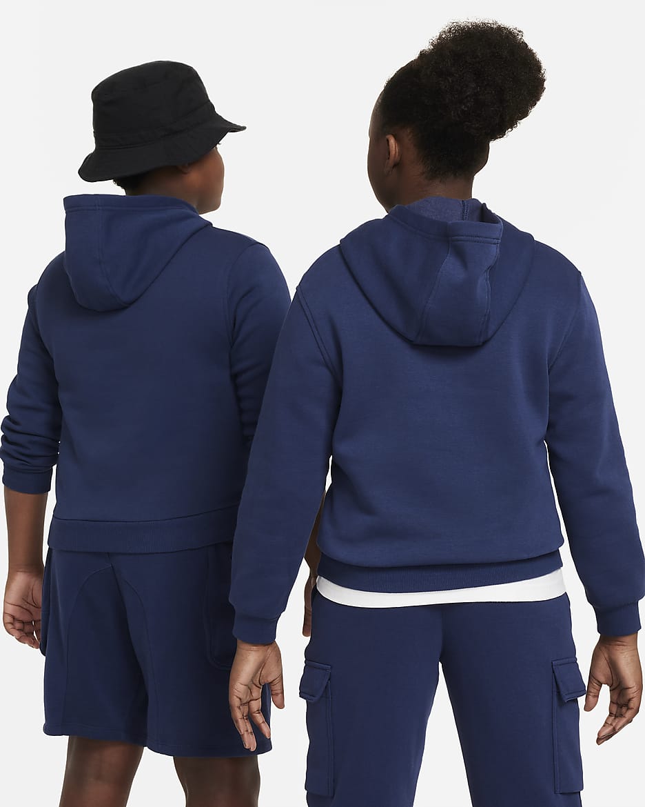 Nike Sportswear Club Fleece Older Kids' Pullover Hoodie (Extended Size) - Midnight Navy/White