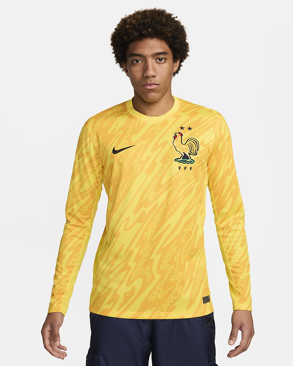 FFF 2024/25 Stadium Nike Dri-FIT Replica fotballdrakt til herre (herrelaget, keeperdrakt) - Tour Yellow/University Gold/Svart