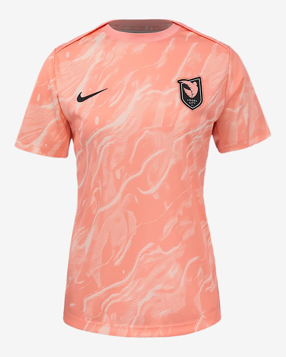 Angel City FC 2025 Women's Nike NWSL Short-Sleeve Pre-Match Top - Light Soft Pink/Bleached Coral