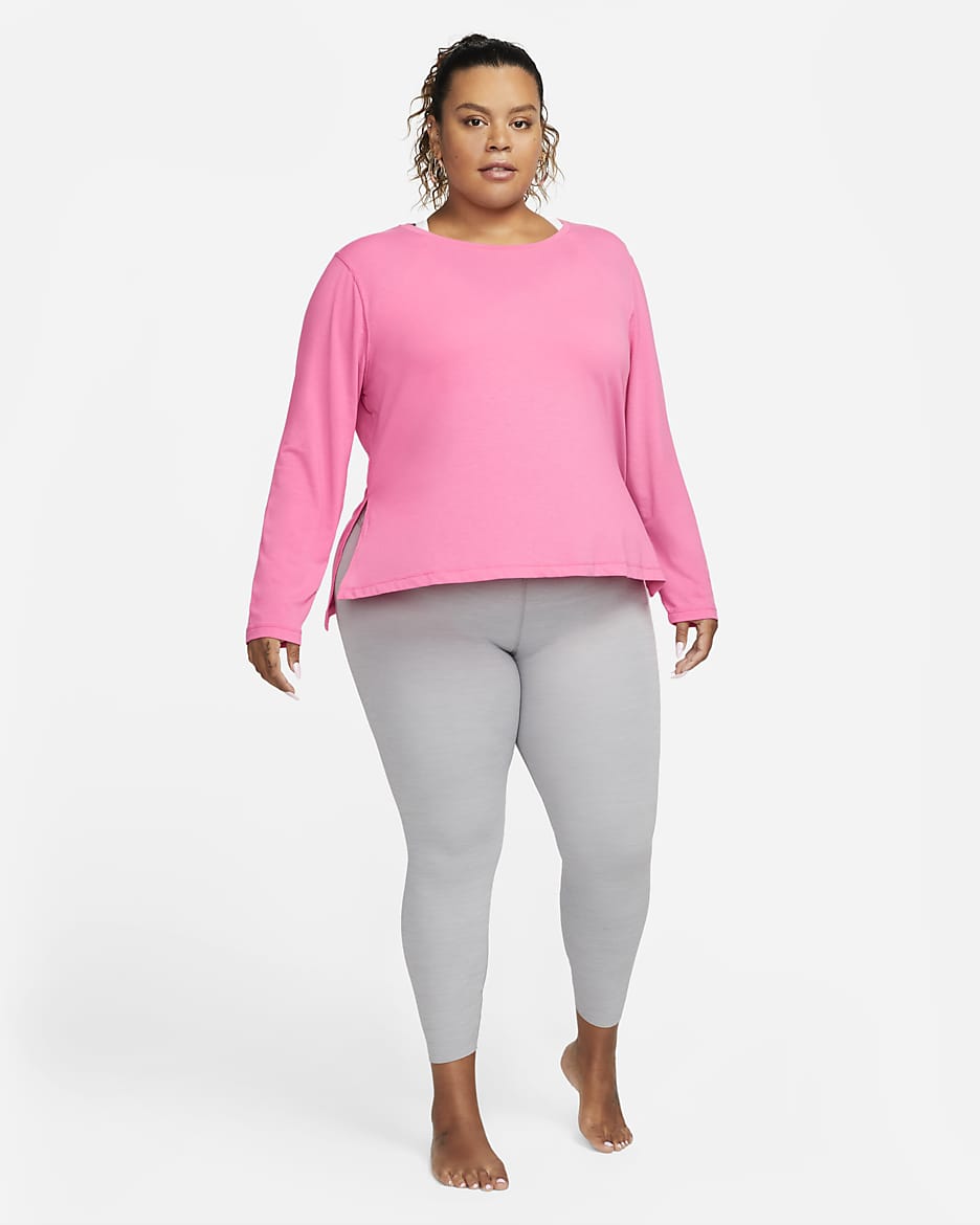 Nike Yoga Dri-FIT Women's Long-Sleeve Top (Plus Size) - Pinksicle/Particle Grey