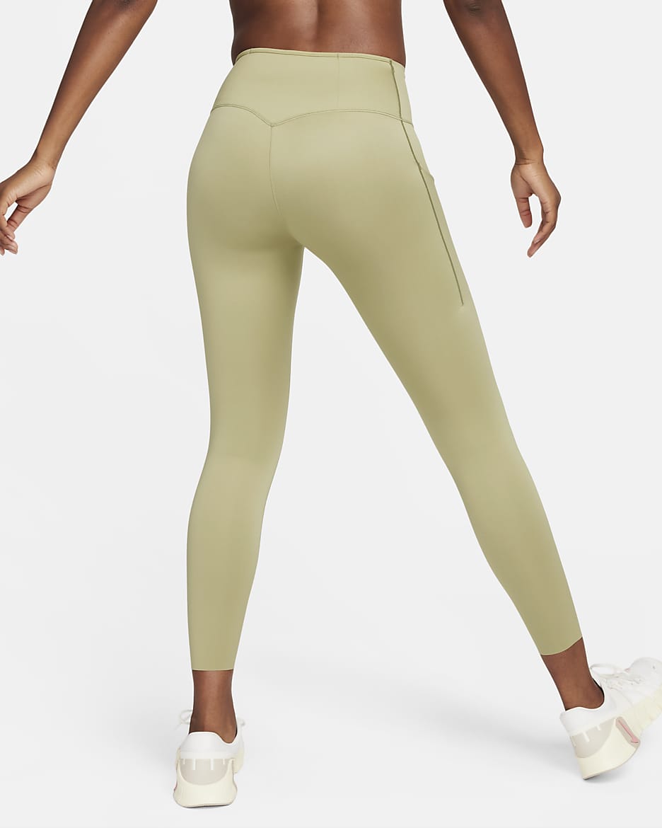 Nike Go 7/8-legging met halfhoge taille, complete ondersteuning en zakken voor dames - Neutral Olive/Zwart