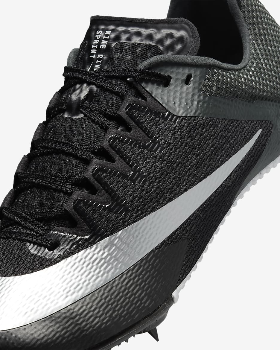 Tenis de atletismo con clavos para carreras rápidas Nike Zoom Rival - Negro/Negro/Plata metalizado