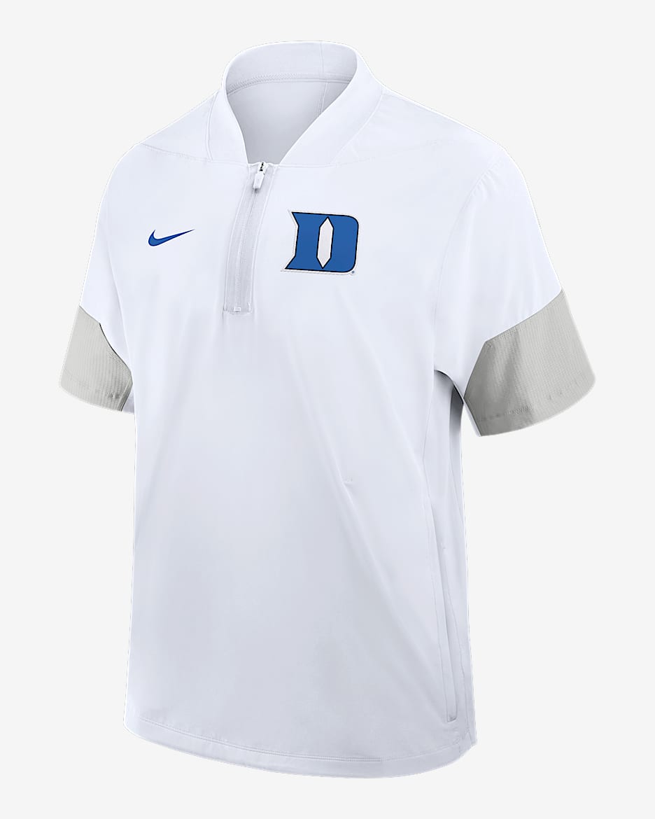 Duke Sideline Coach Men's Nike College 1/2-Zip Short-Sleeve Hooded Jacket - White