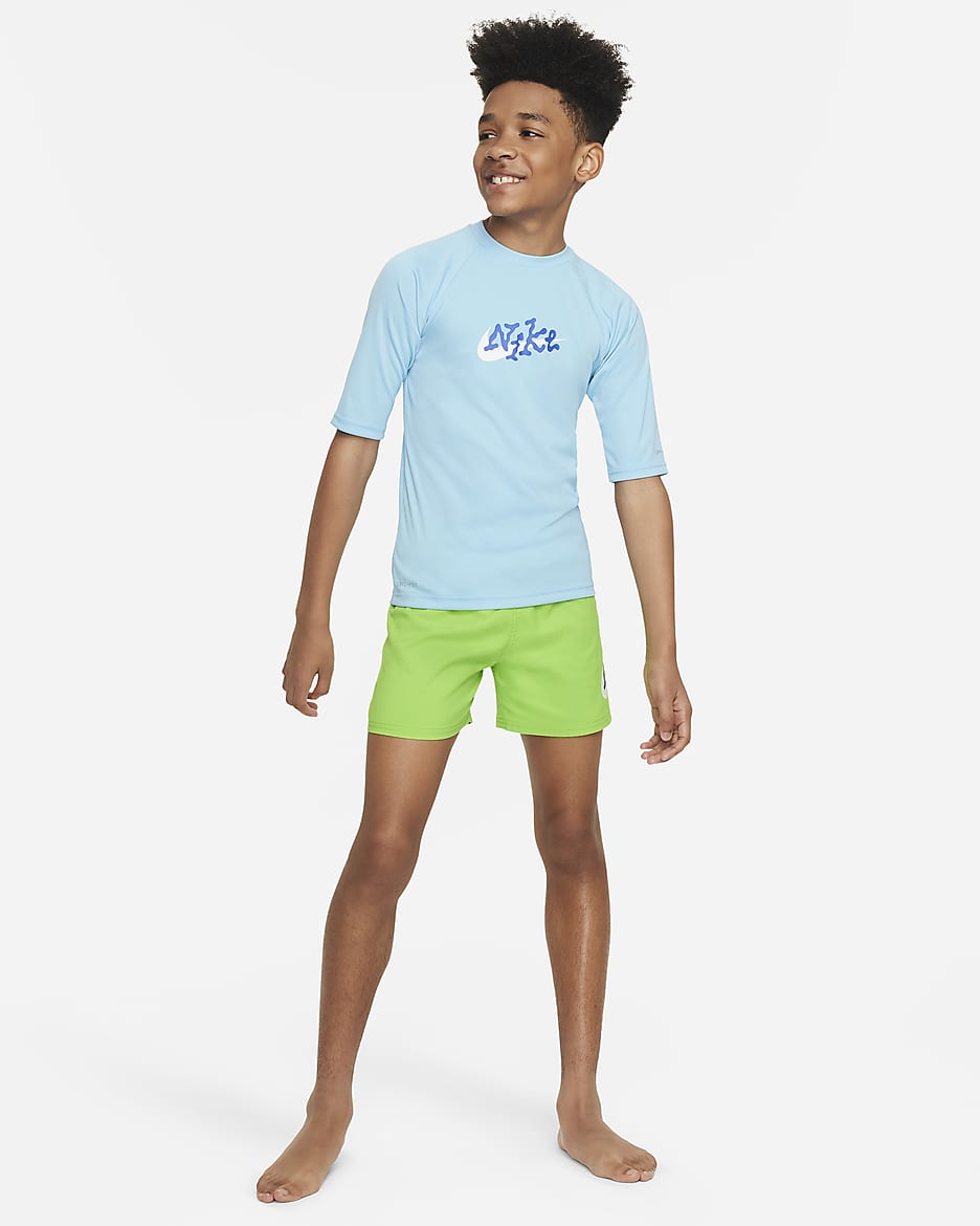 Camiseta Hydroguard de manga corta para niño talla grande Nike Swim Scribble - Azul acuario