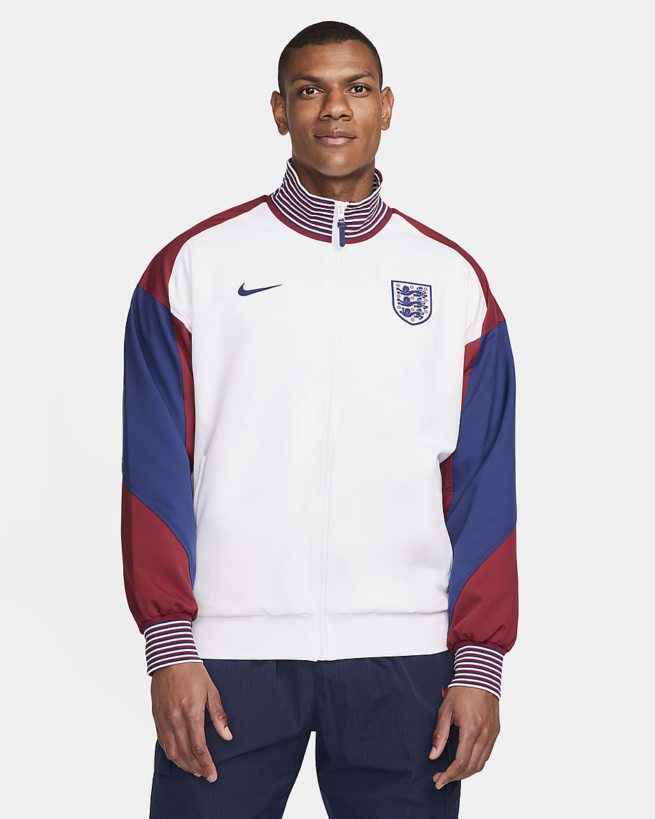 England Strike Home Men's Nike Dri-FIT Football Jacket - White/Team Red/Blue Void