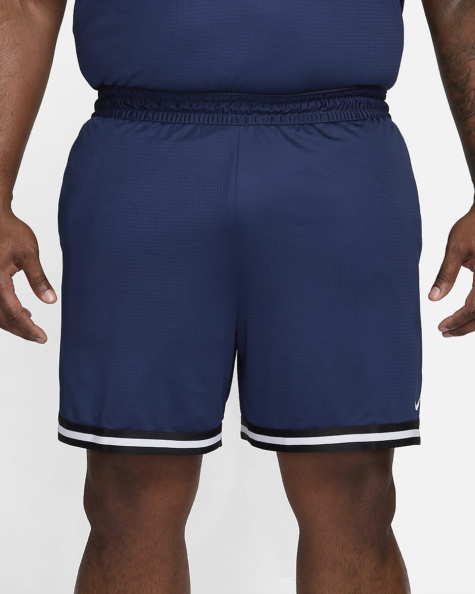 Shorts de básquetbol Dri-FIT de 15 cm para hombre Nike DNA - Azul marino medianoche/Negro/Blanco