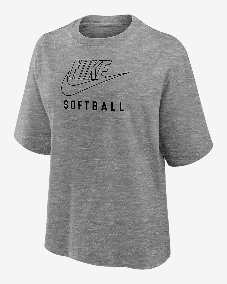 Nike Swoosh Women's Softball Boxy T-Shirt - Dark Grey Heather