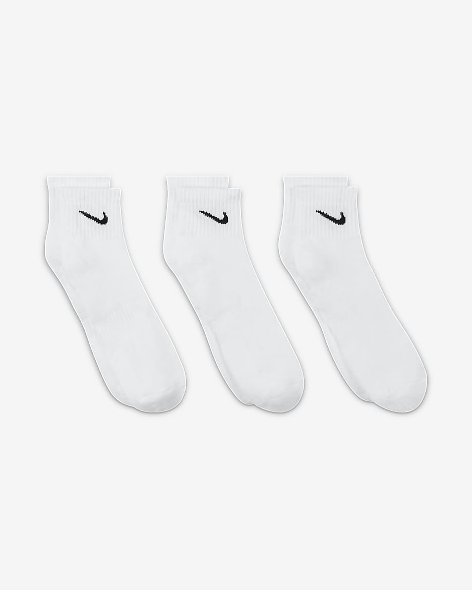 Nike Everyday Cushioned Training Ankle Socks (3 Pairs) - White/Black