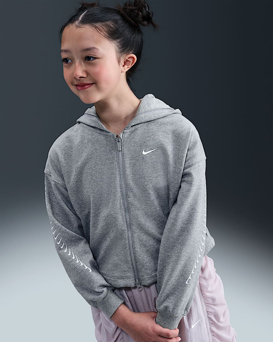Nike Sportswear Girls' Dri-FIT Fleece Hoodie - Dark Grey Heather/White