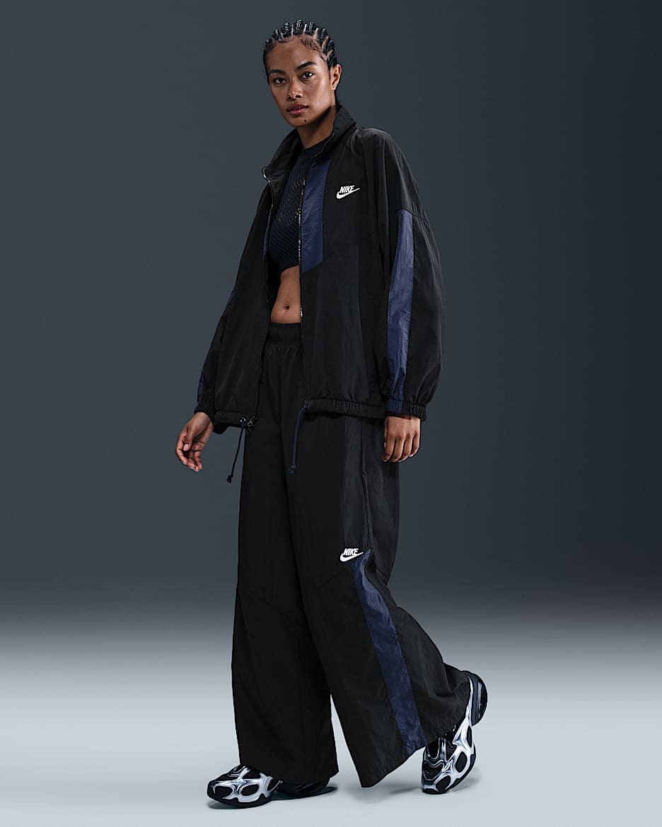 Nike Sportswear Women's Wide-Leg Woven Trousers - Black/Midnight Navy/Sail