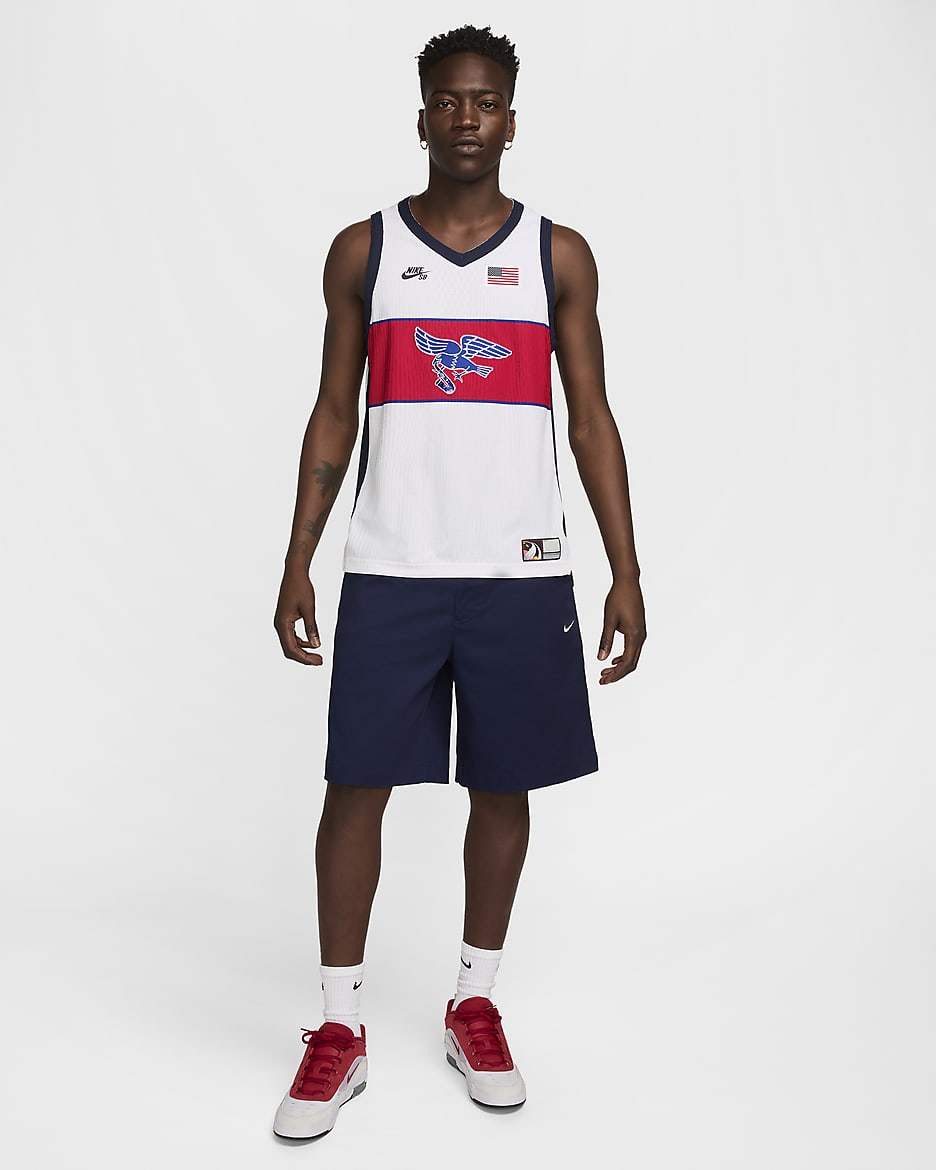 Nike SB USA Men's Dri-FIT ADV Sleeveless Skate Jersey - White/Sport Red/Obsidian/Black