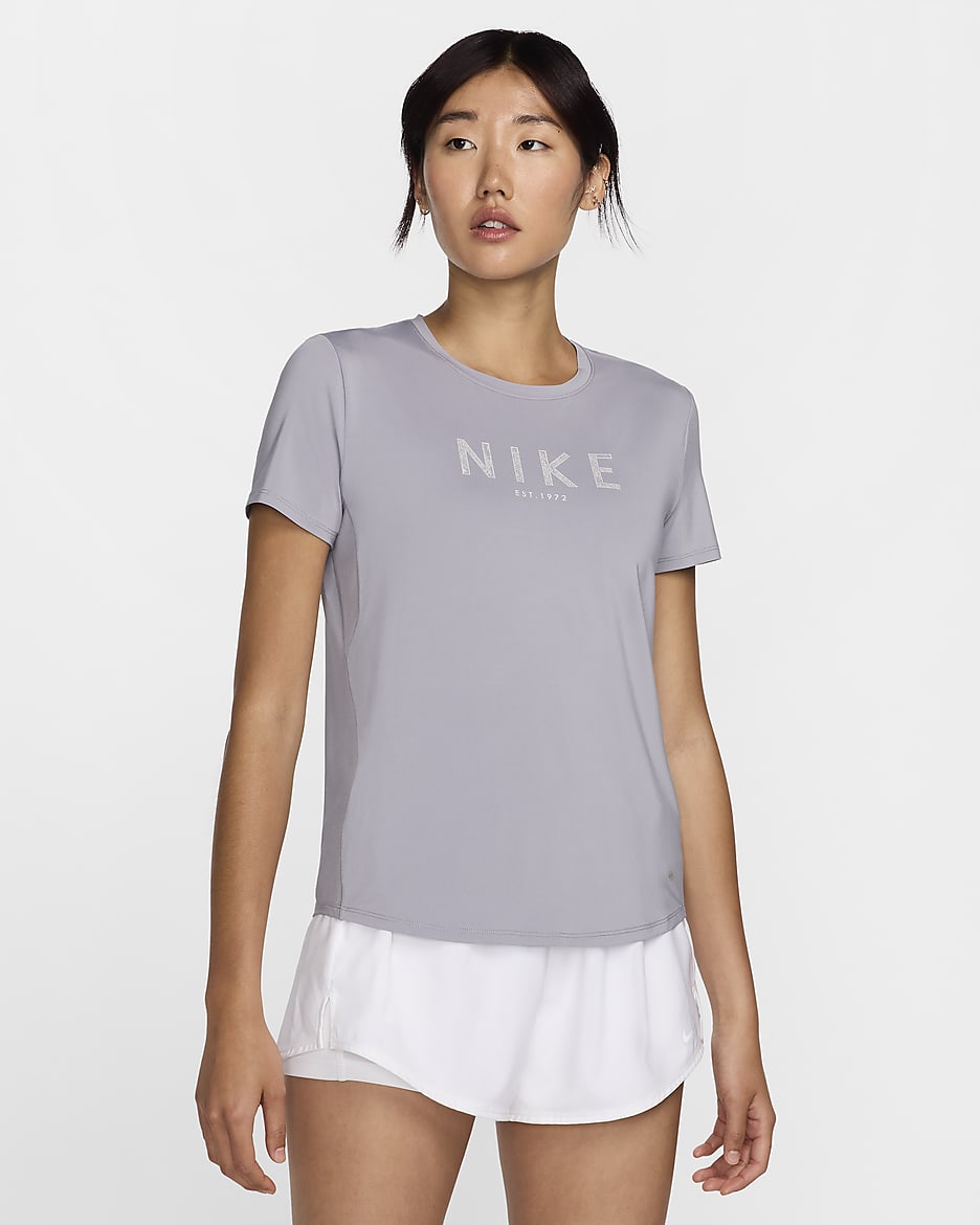 Nike One Women's Dri-FIT Short-Sleeve Top - Cement Grey/Pale Ivory/Cement Grey