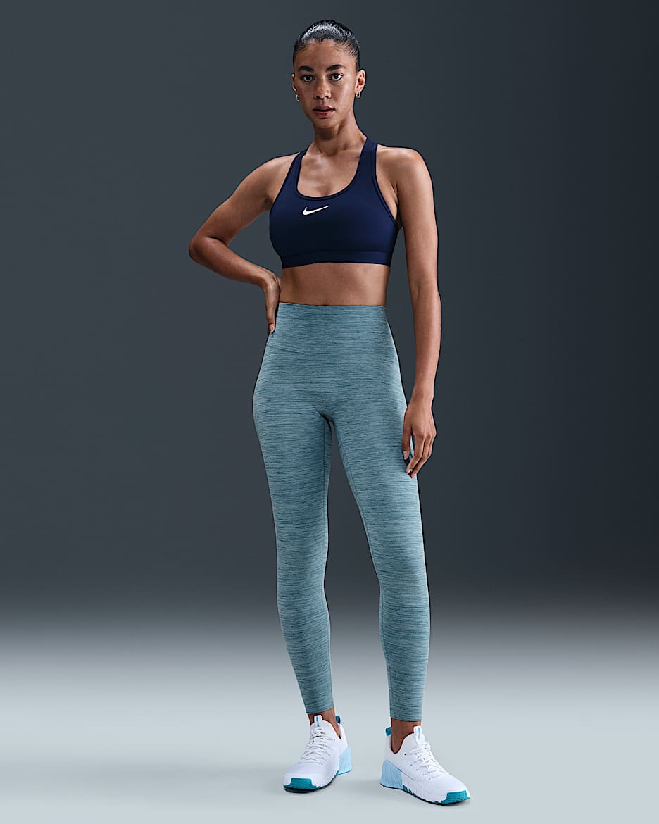 Nike One Seamless Front Women's High-Waisted Full-Length Leggings - Smoky Blue/Heather/Black