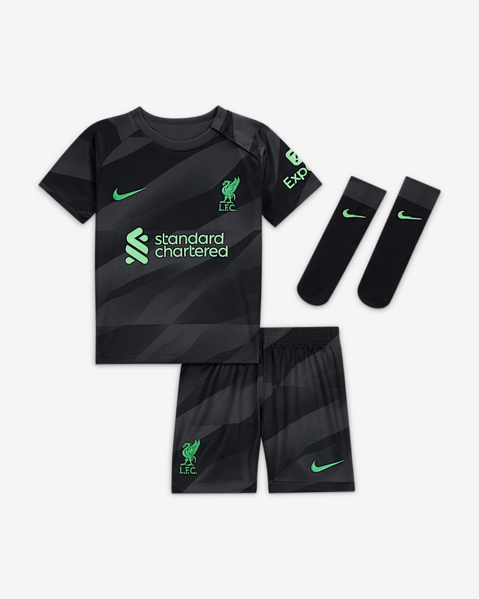 Liverpool F.C. 2023/24 Goalkeeper Baby/Toddler Nike Dri-FIT 3-Piece Kit - Anthracite/Poison Green