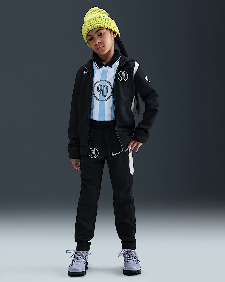 Chelsea F.C. Third Older Kids' Nike Total 90 Football Woven Tracksuit - Black/Field Silver/Field Silver