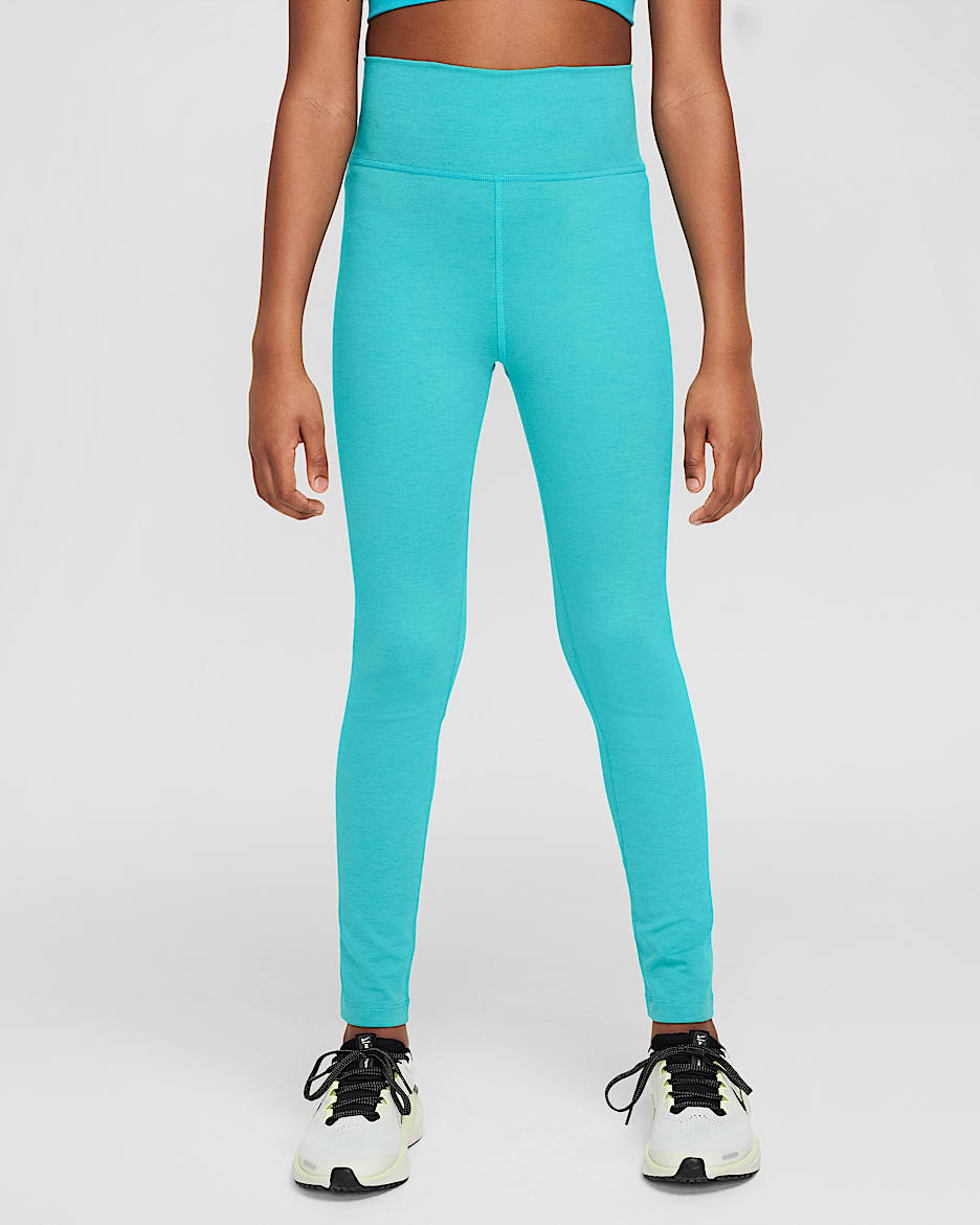 Leggings Dri-FIT de tiro alto para niña talla grande Nike One - Cactus empolvado/Azul verdoso lavado/Blanco