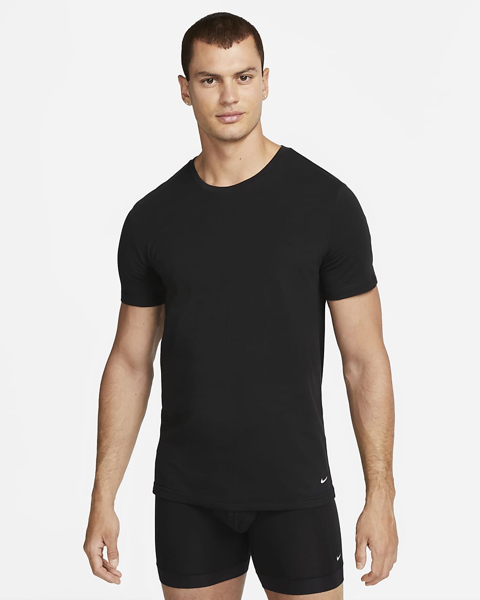 Nike Dri-FIT Essential Cotton Stretch Men's Slim Fit Crew Neck Undershirt (2-Pack) - Black