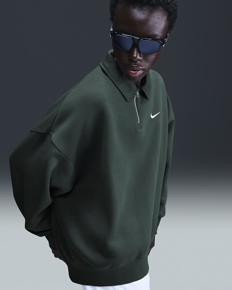 Nike Sportswear Phoenix Fleece Women's Oversized 1/4-Zip Polo - Vintage Green/Sail