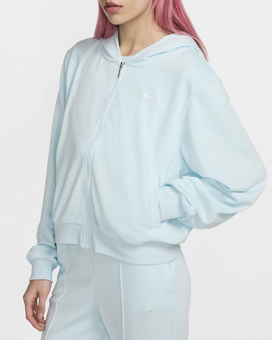 Nike Sportswear Chill Terry Hoddie aus French Terry mit durchgehendem Reißverschluss für Damen - Glacier Blue/Sail