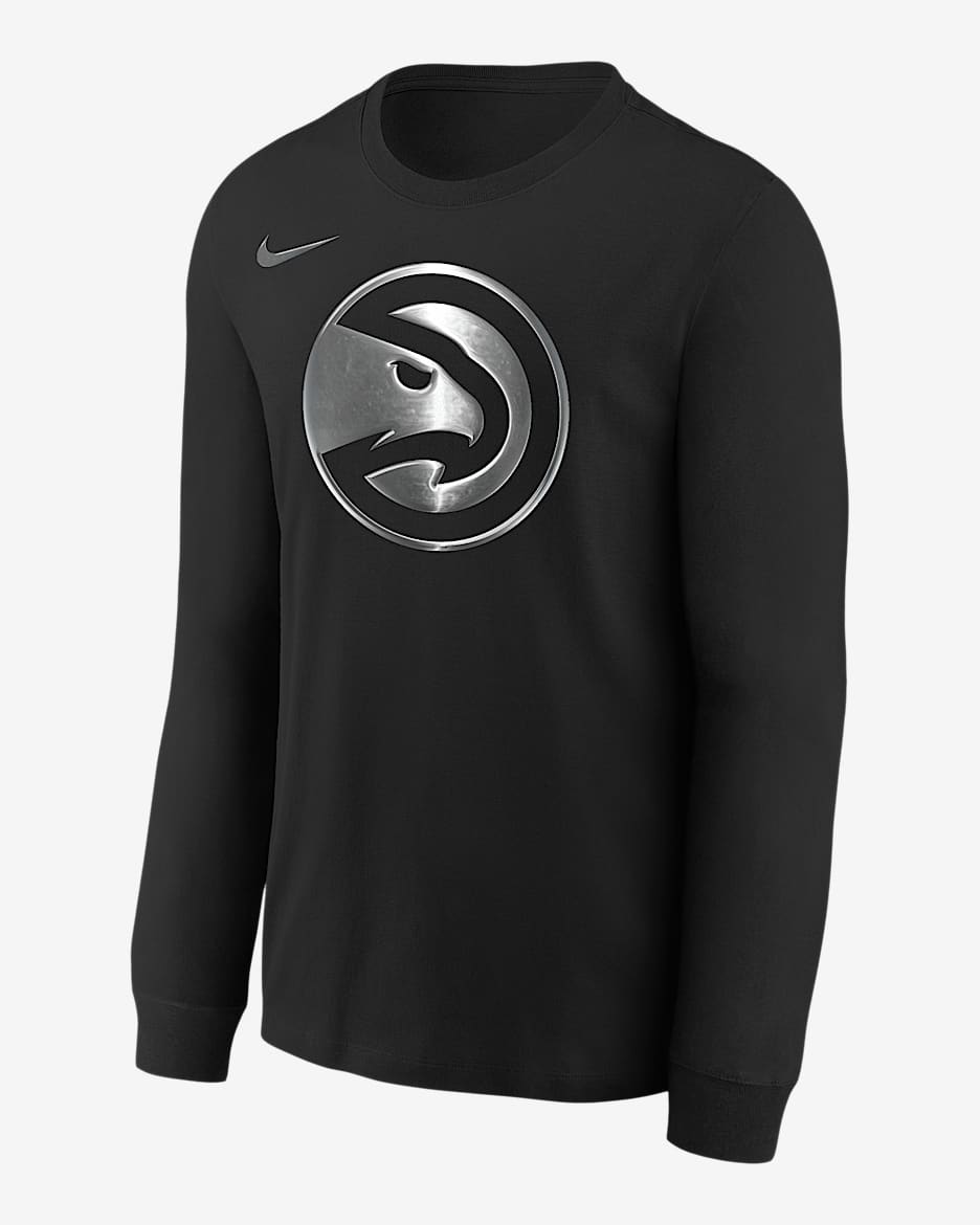 Playera de manga larga Nike de la NBA de corte cuadrado para niños talla grande Atlanta Hawks Courtside - Negro