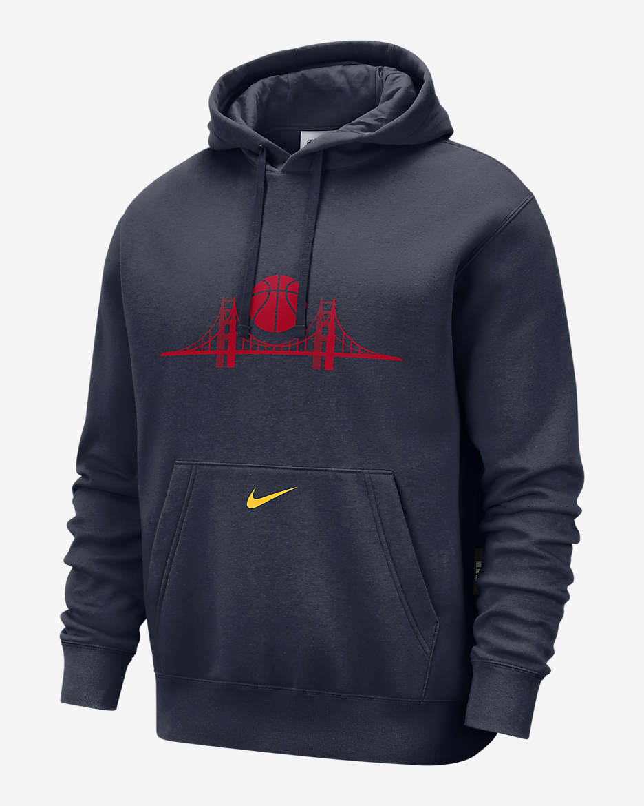 Sudadera con gorro sin cierre Nike de la NBA de tejido Fleece para hombre Golden State Warriors Club City Edition - Azul marino universitario/Amarillo