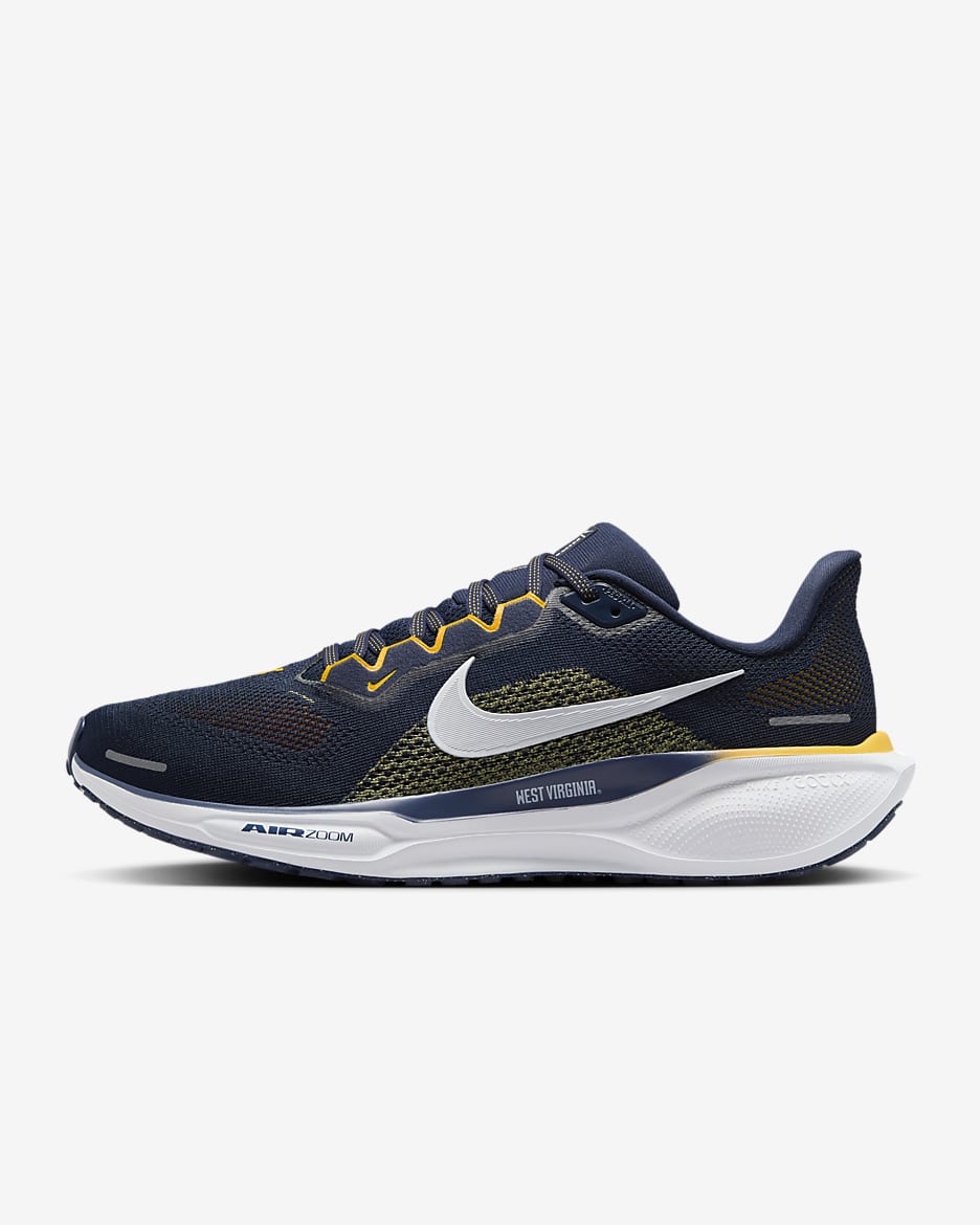 Tenis de correr en pavimento universitarios Nike para hombre West Virginia Pegasus 41 - Azul marino universitario/Blanco/Oro universitario/Blanco