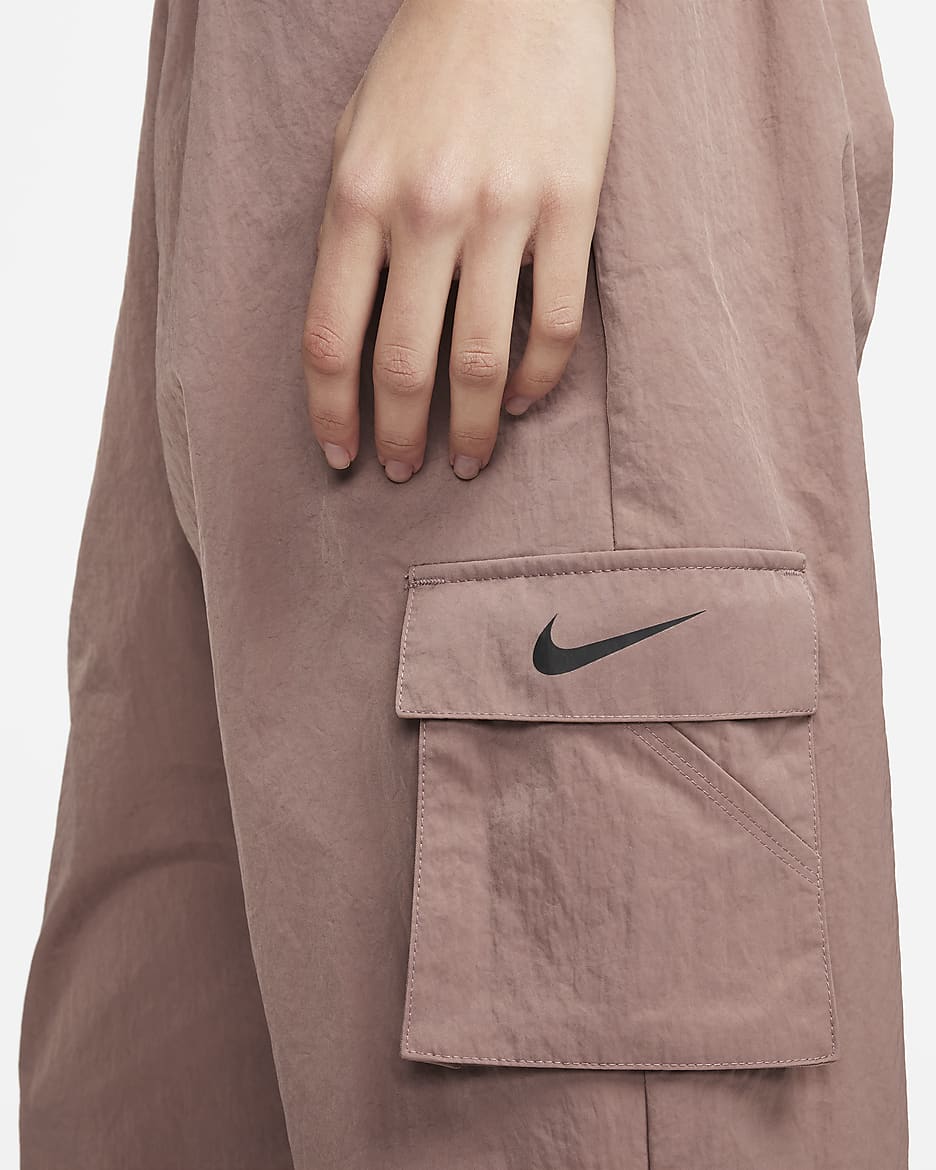 Vävda cargobyxor med hög midja Nike Sportswear Essential för kvinnor - Smokey Mauve/Svart