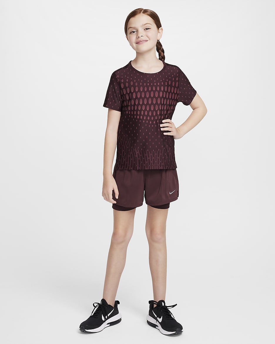 Nike Older Kids' (Girls') Dri-FIT ADV Short-Sleeve Top - Burgundy Crush/Aster Pink/Black