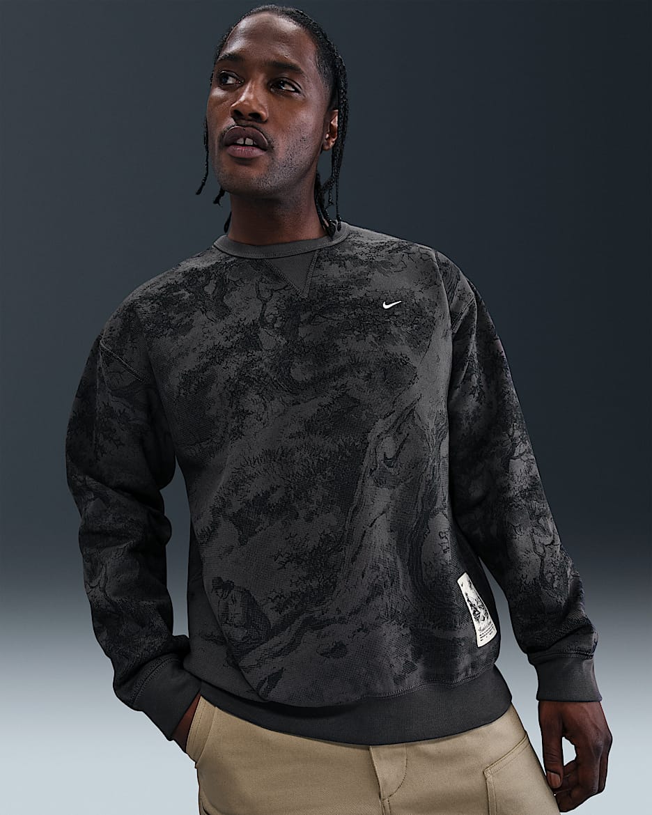 Sudadera de cuello redondo de tejido Fleece para hombre Nike Solo Swoosh - Ceniza medio/Negro/Blanco