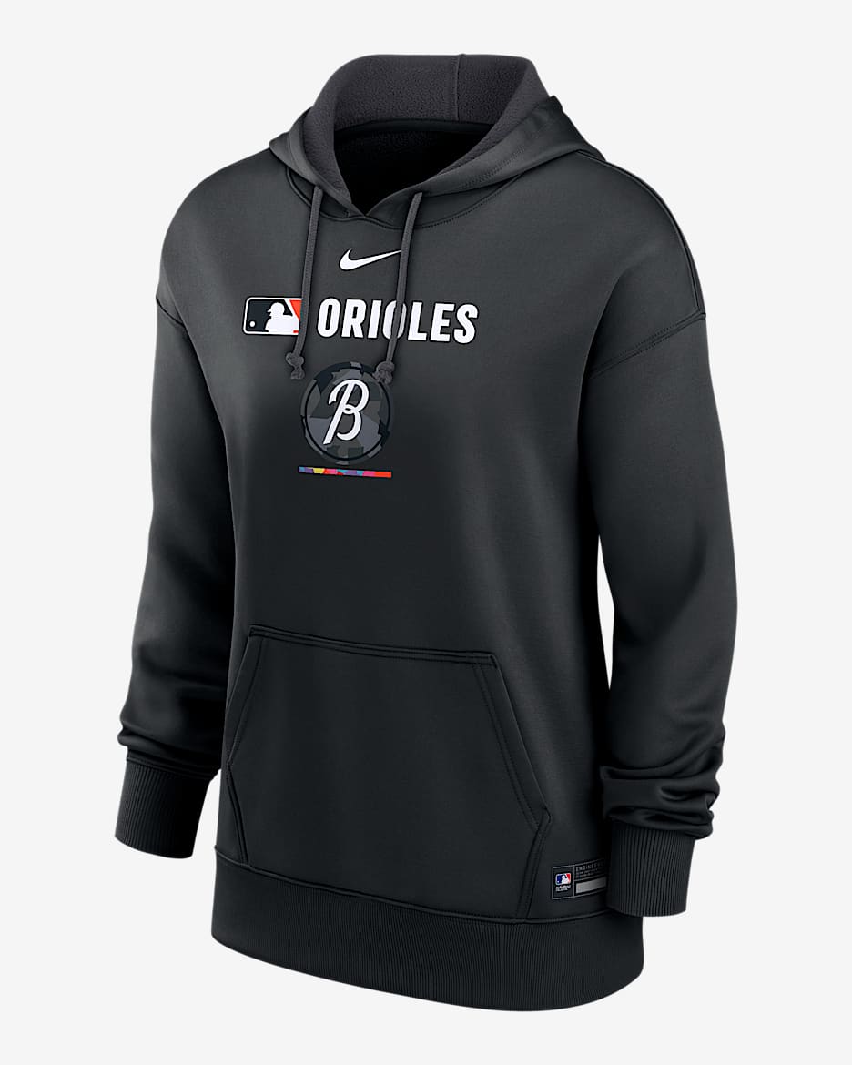 Baltimore Orioles Authentic Collection City Connect Women's Nike Therma MLB Pullover Hoodie - Black