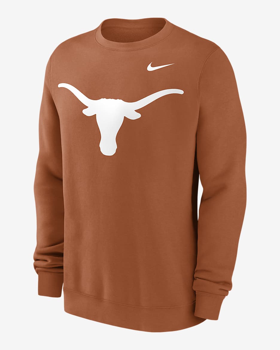 Sudadera de cuello redondo sin cierre universitaria Nike para hombre Texas Longhorns Primetime Evergreen Logo - Naranja quemado