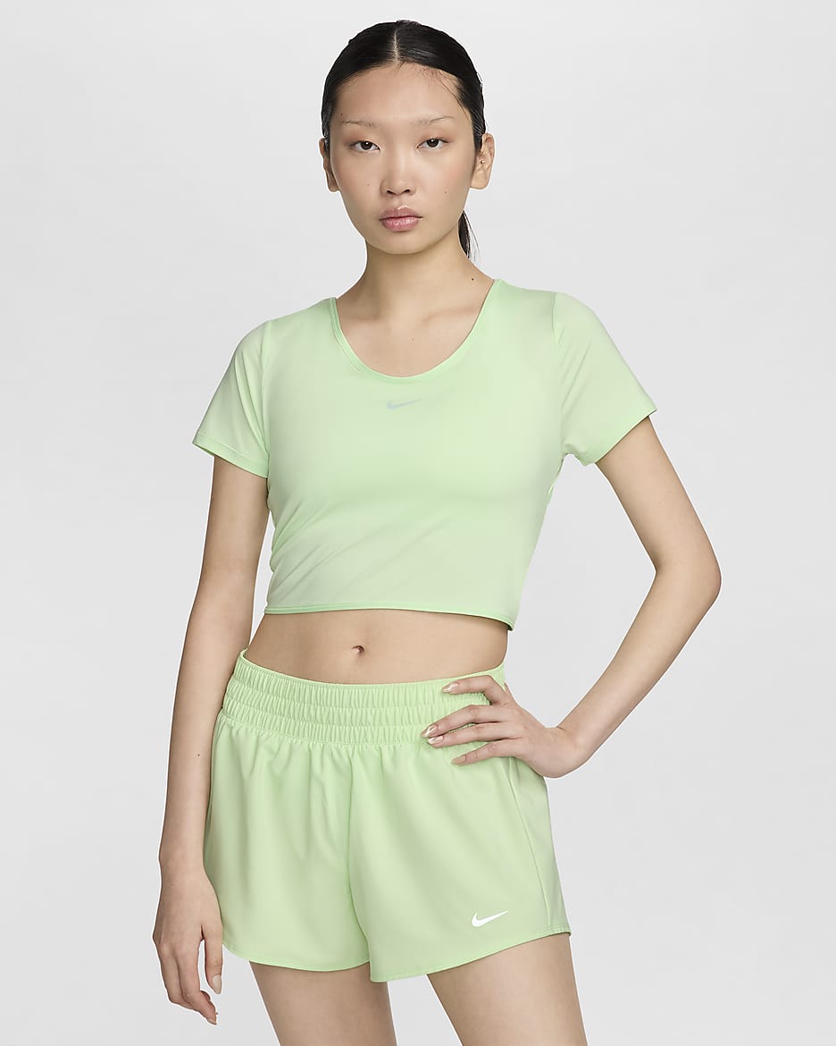 Nike One Classic Women's Dri-FIT Short-Sleeve Cropped Twist Top - Vapour Green/Black