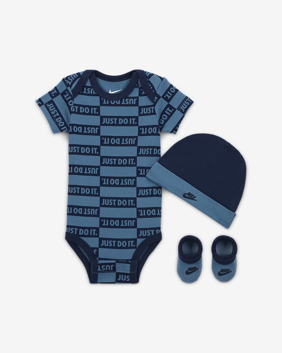 Nike Baby (0-9M) Textured Club 3-Piece Bodysuit Set - Midnight Navy