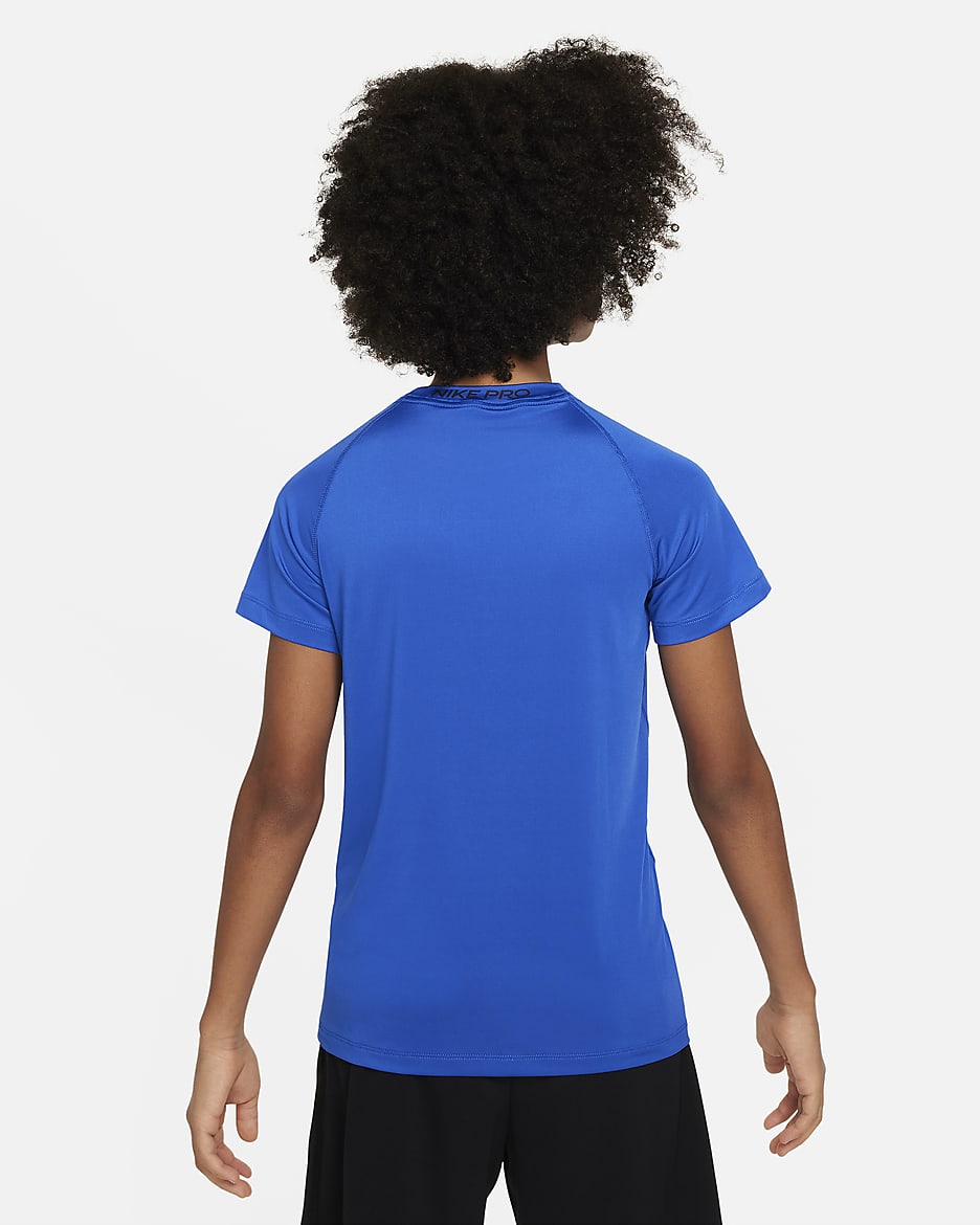 Playera de manga corta Dri-FIT para niño talla grande Nike Pro - Royal juego/Negro