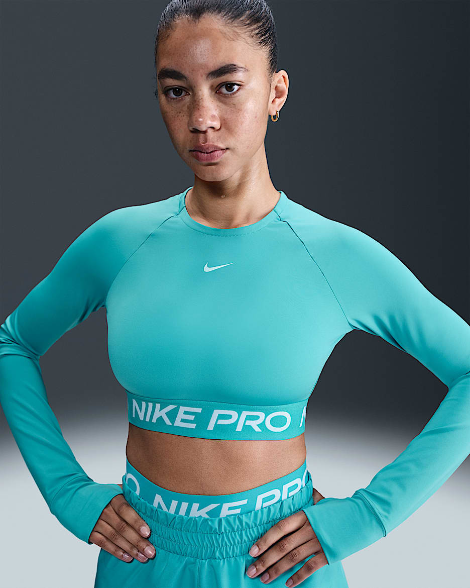 Nike Pro Women's Dri-FIT Cropped Long-Sleeve Top - Dusty Cactus/White